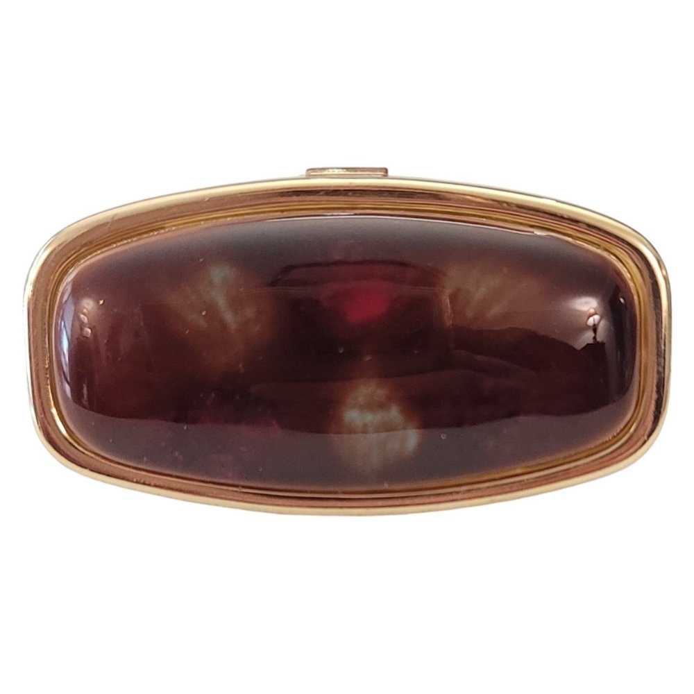 Gold Tone Signed Japan Hinged Makeup Lip Mirror Lipstick Holder Case E194
